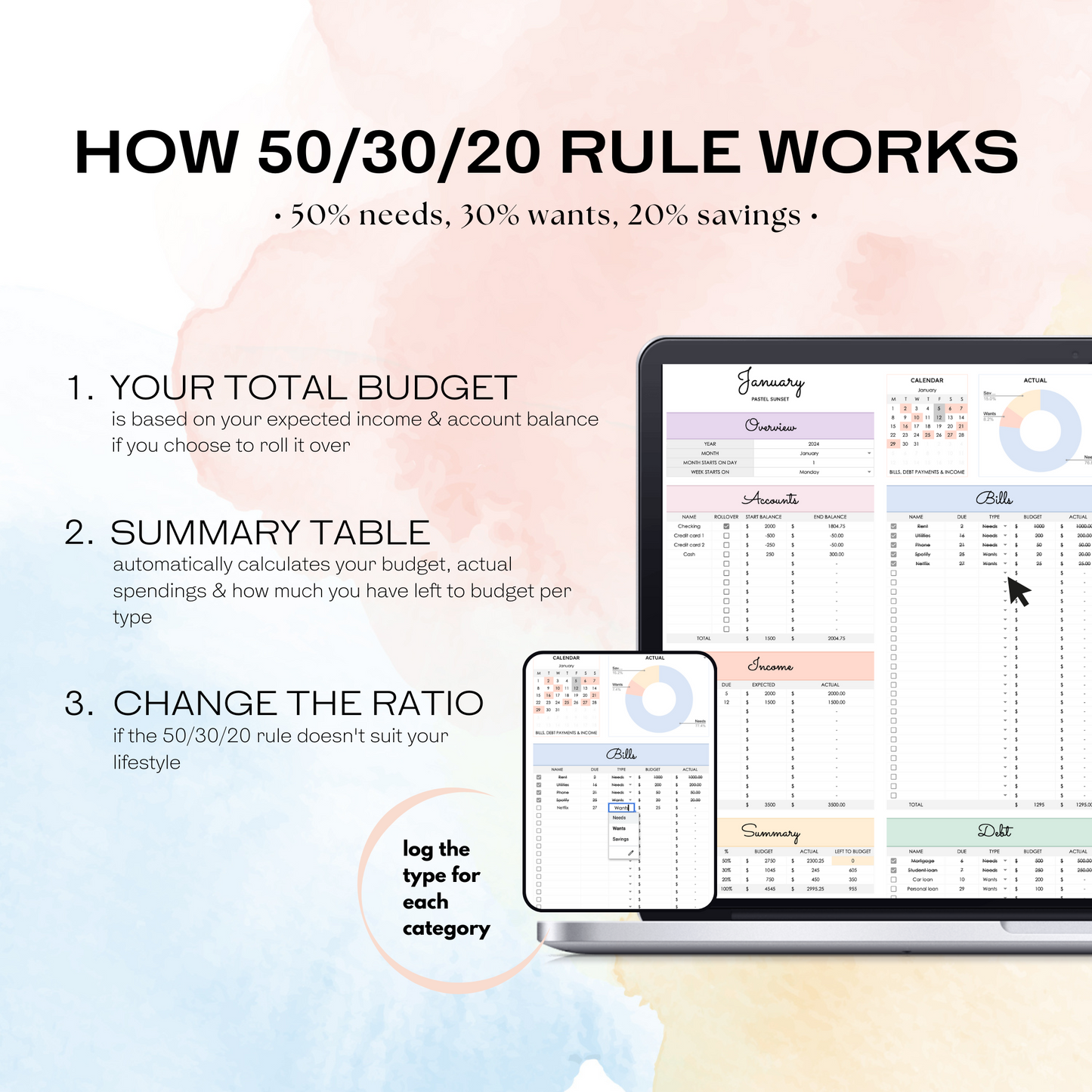 50/30/20 Ultimate Budget Spreadsheet (Google Sheets)